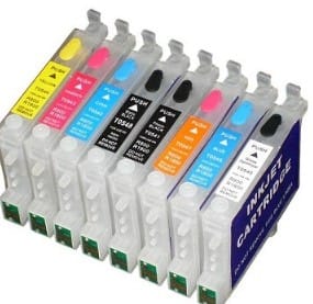 T0540 bis 549: 8 Wiederbefüllbare Tintenpatronen mit Auto-Reset-Chips