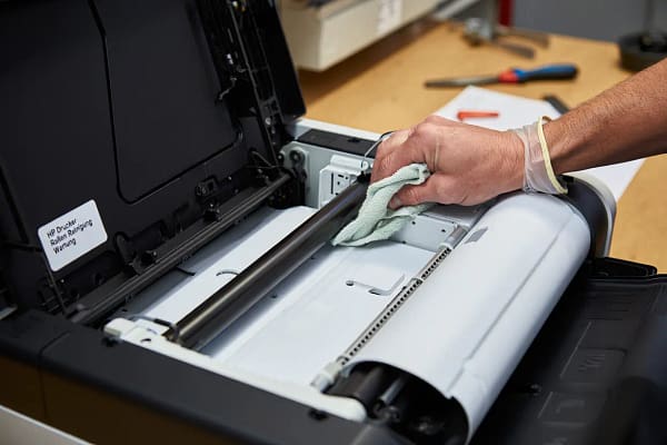 Papiereinzugsrollen eines HP-Druckers während der Reinigung